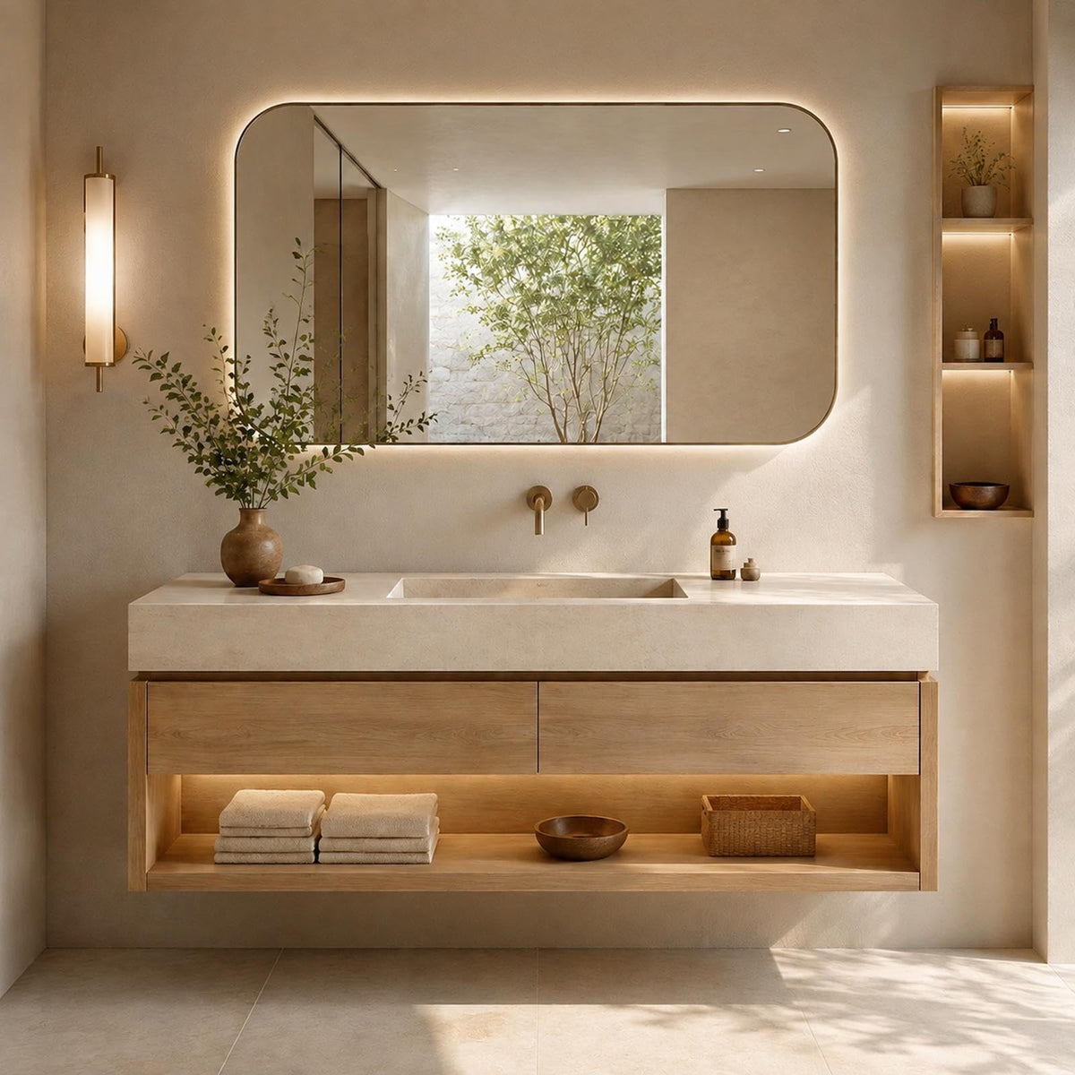 48 in Floating Bathroom Vanity with Sink & LED Backlit Mirror