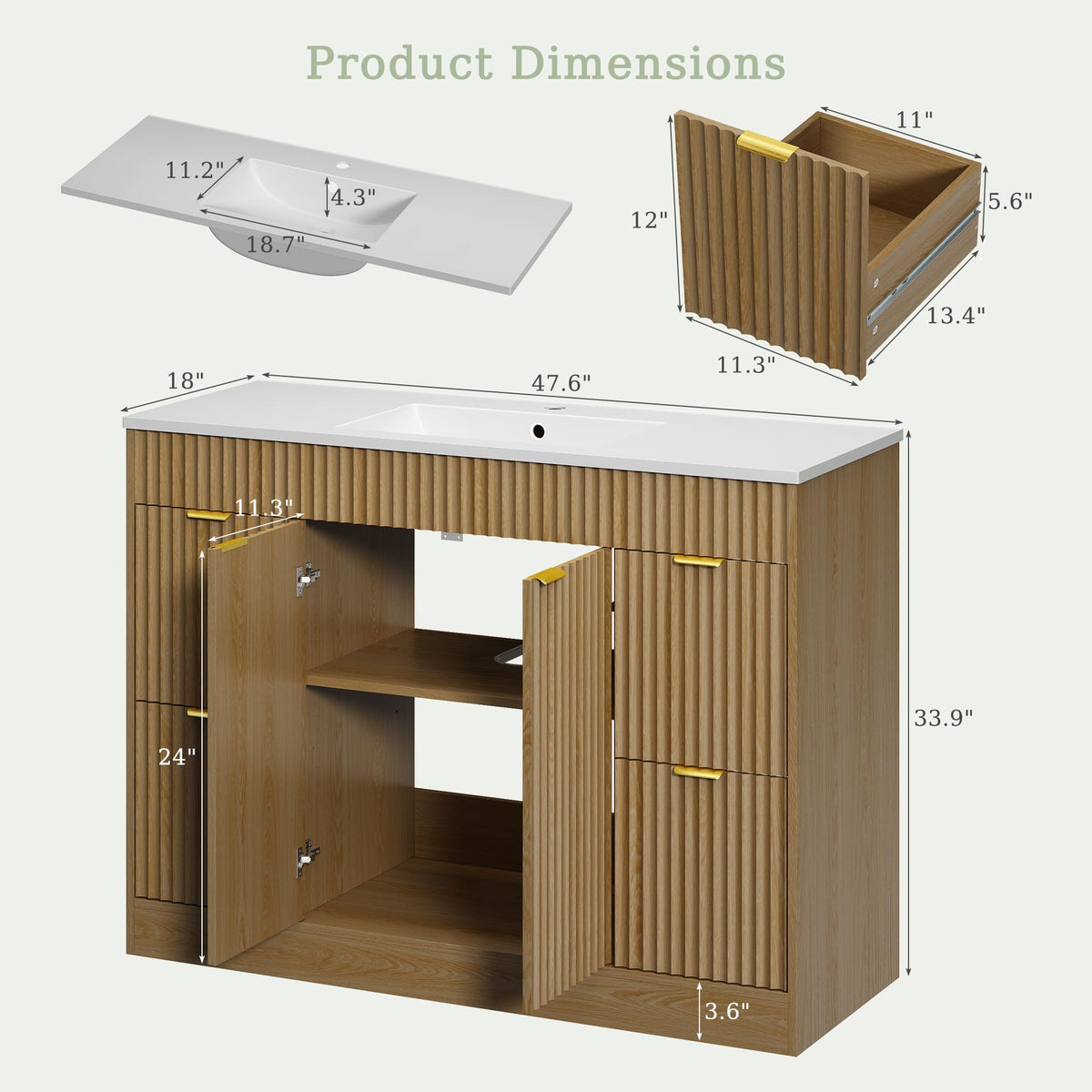 36" Bathroom Vanity with Sink Modern Oak