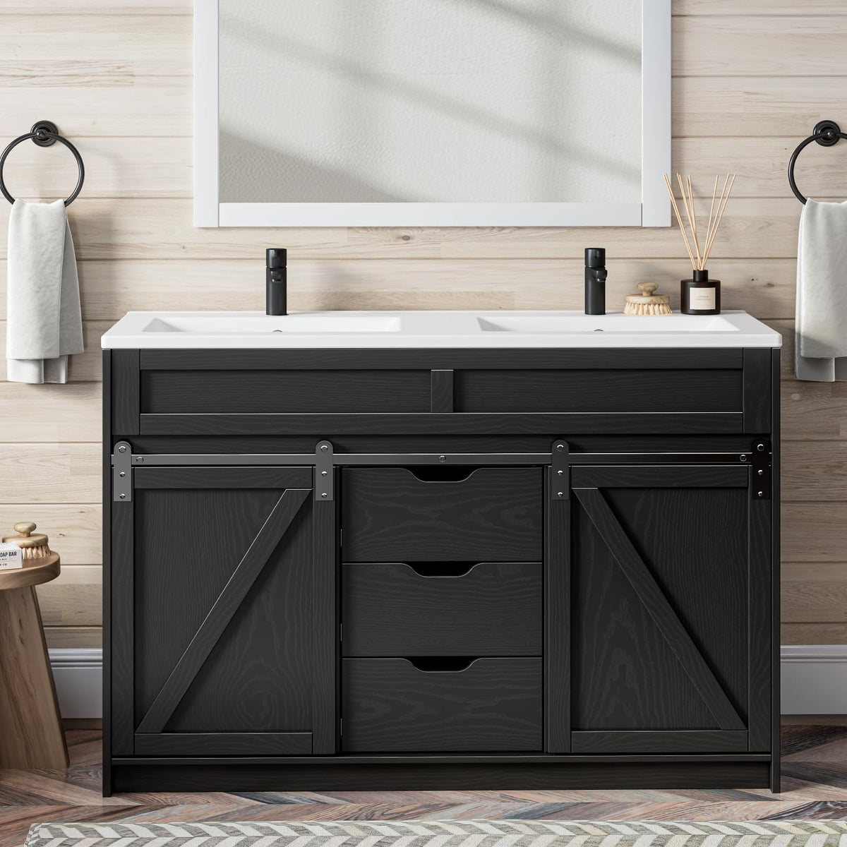 30" Bathroom Vanity with Sink, Sliding Barn Door & 3 Drawers