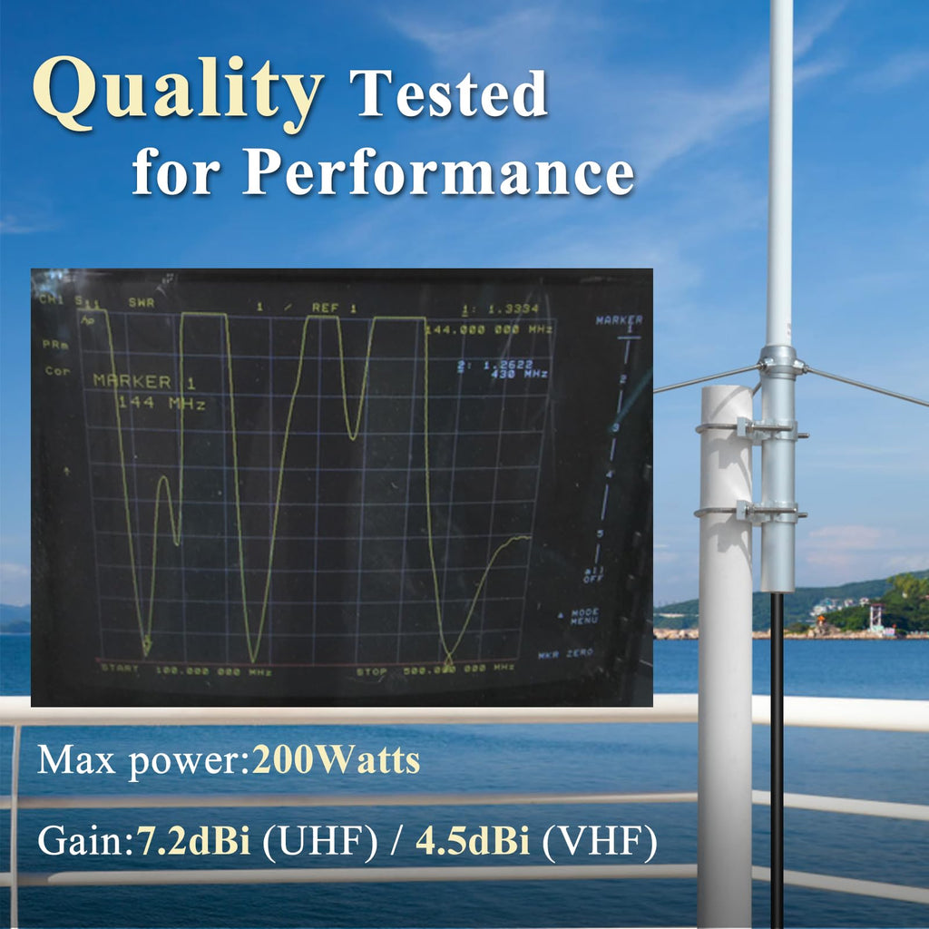 2m/70cm Dual-Band Base Station Antenna, 200W 5.5/8.5dBi High Gain