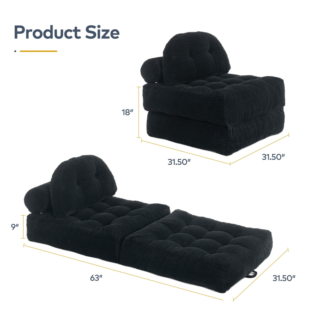 Convertible Corduroy Floor Sofa, 3-in-1 Folding Lazy Sofa Bed with Adjustable Backrest, Soft Bean Bag Chair Lounger for Living Room, Bedroom, Guest Room, Oversized Sleeper Chair