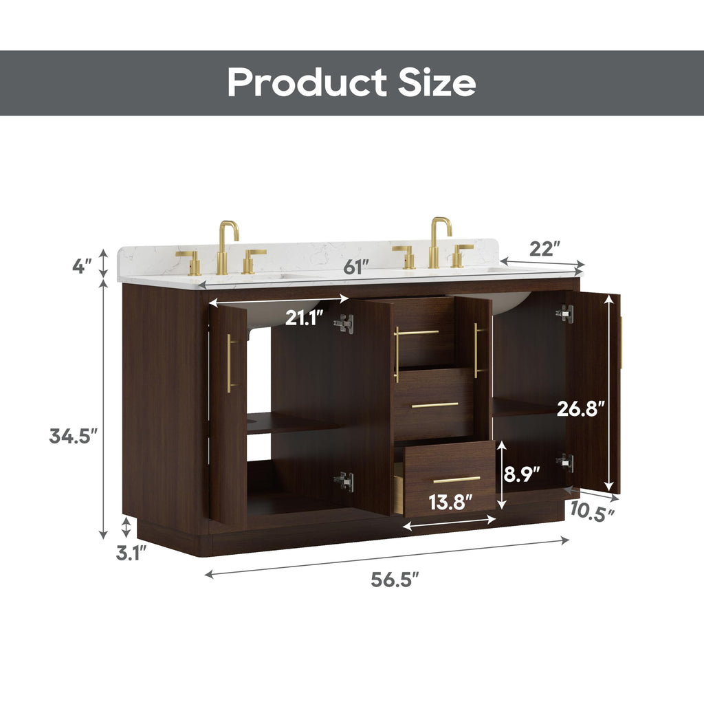 60 Inch Bathroom Vanity with Double Sink Combo, Greige