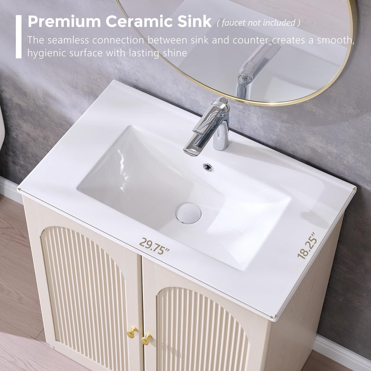IFBUY 30 Inch Arched Bathroom Vanity with Sink, Fluted Design, Natural Oak