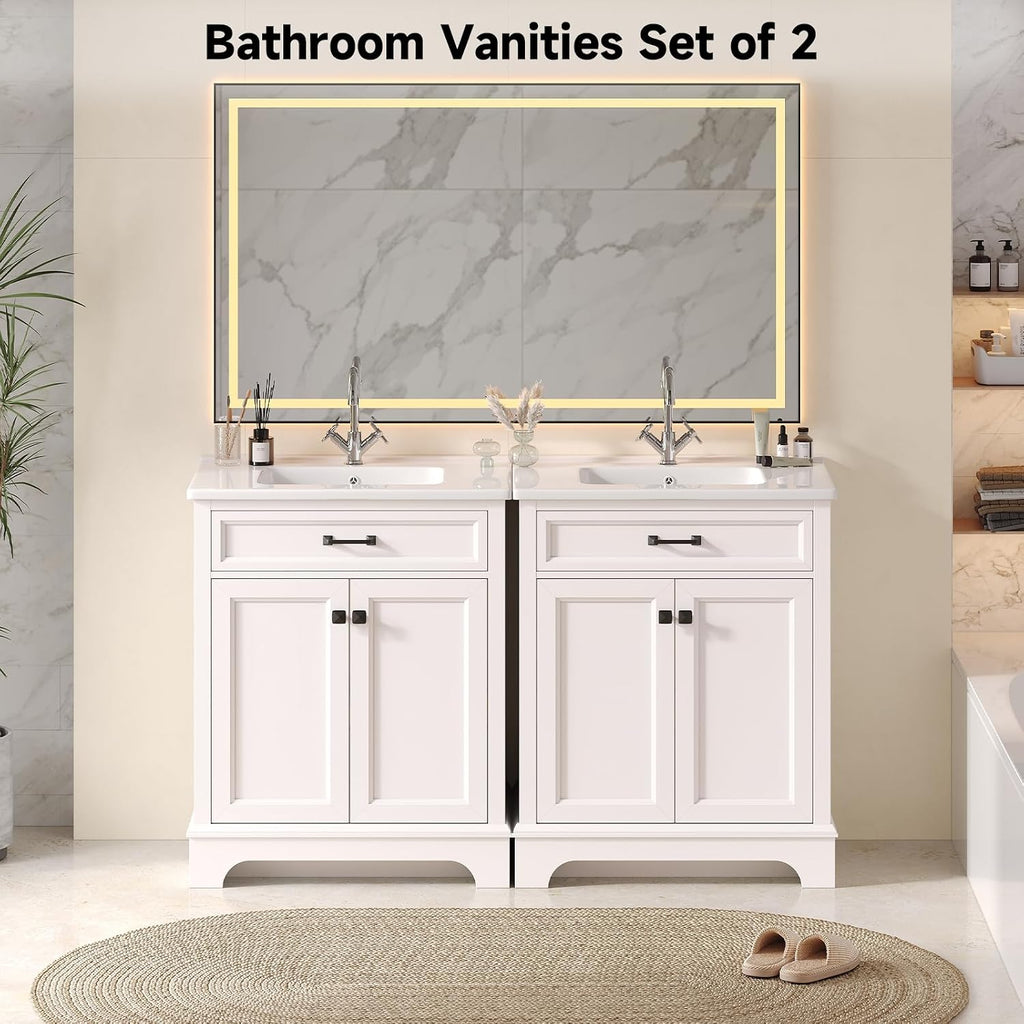 ONBRILL 28" Bathroom Vanity with Ceramic Sink, Soft Close Doors,White