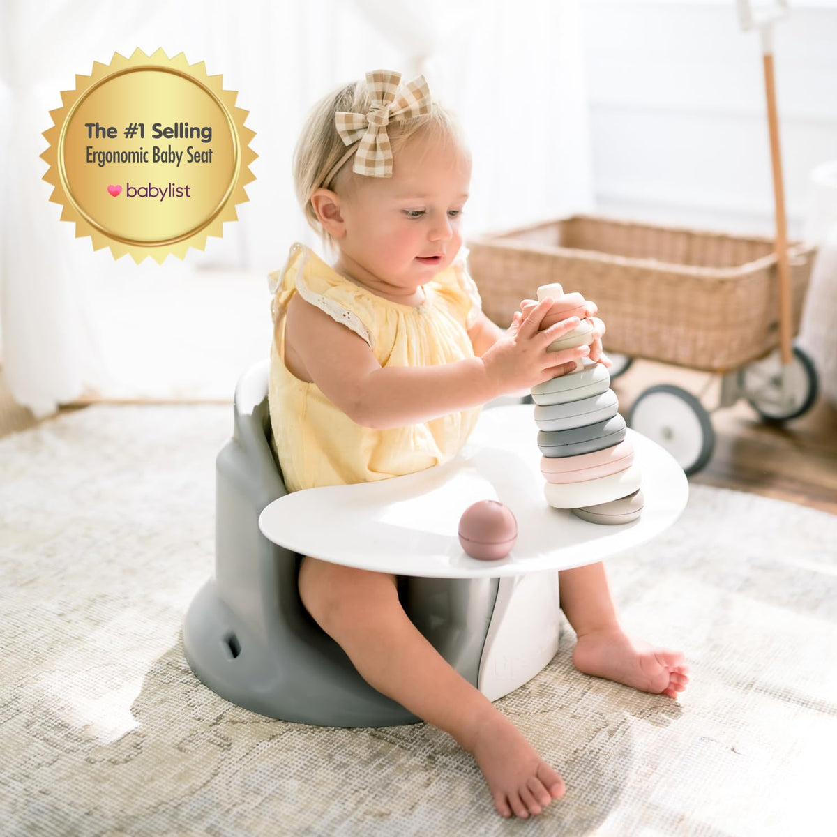 Upseat â The Original Ergonomic Baby Floor & Booster Seat with Tray, Developed with Physical Therapists for Upright Posture & Healthy Hip Development, 4â24 Months, Extra-Large Tray (Sage)