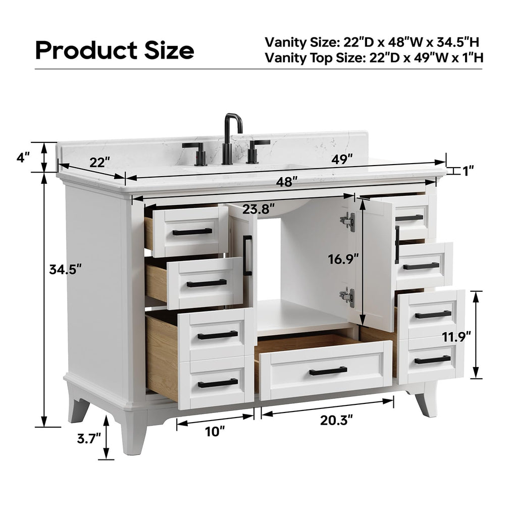 42 Inch Bathroom Vanity with Sink, Pre Assembled, White