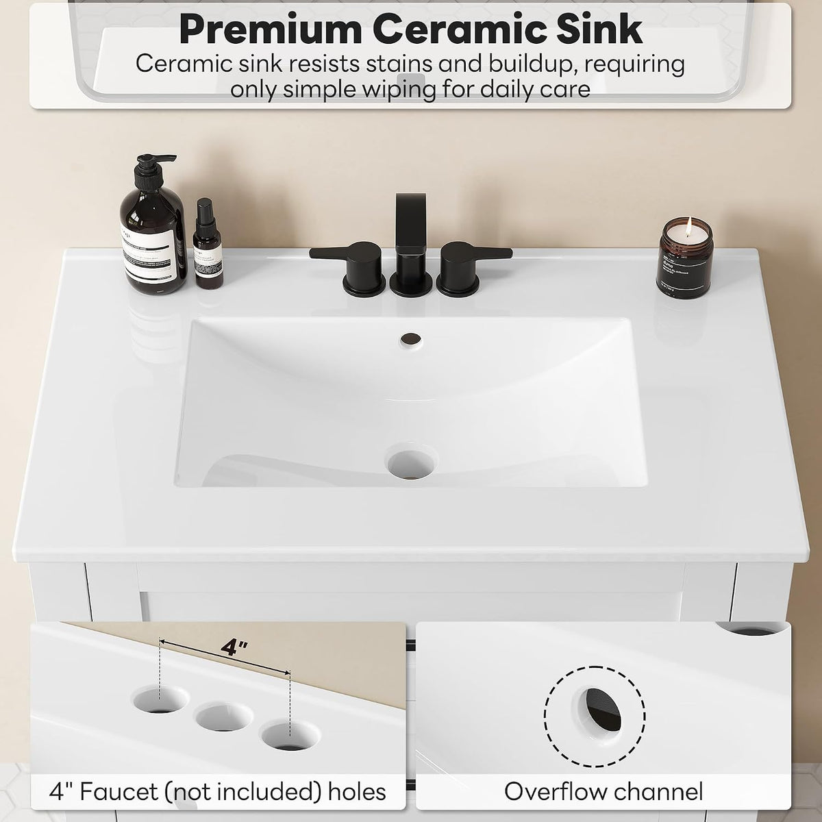 LIKIMIO 30" Bathroom Vanity with Sink, 2 Drawers & Open Shelf, White