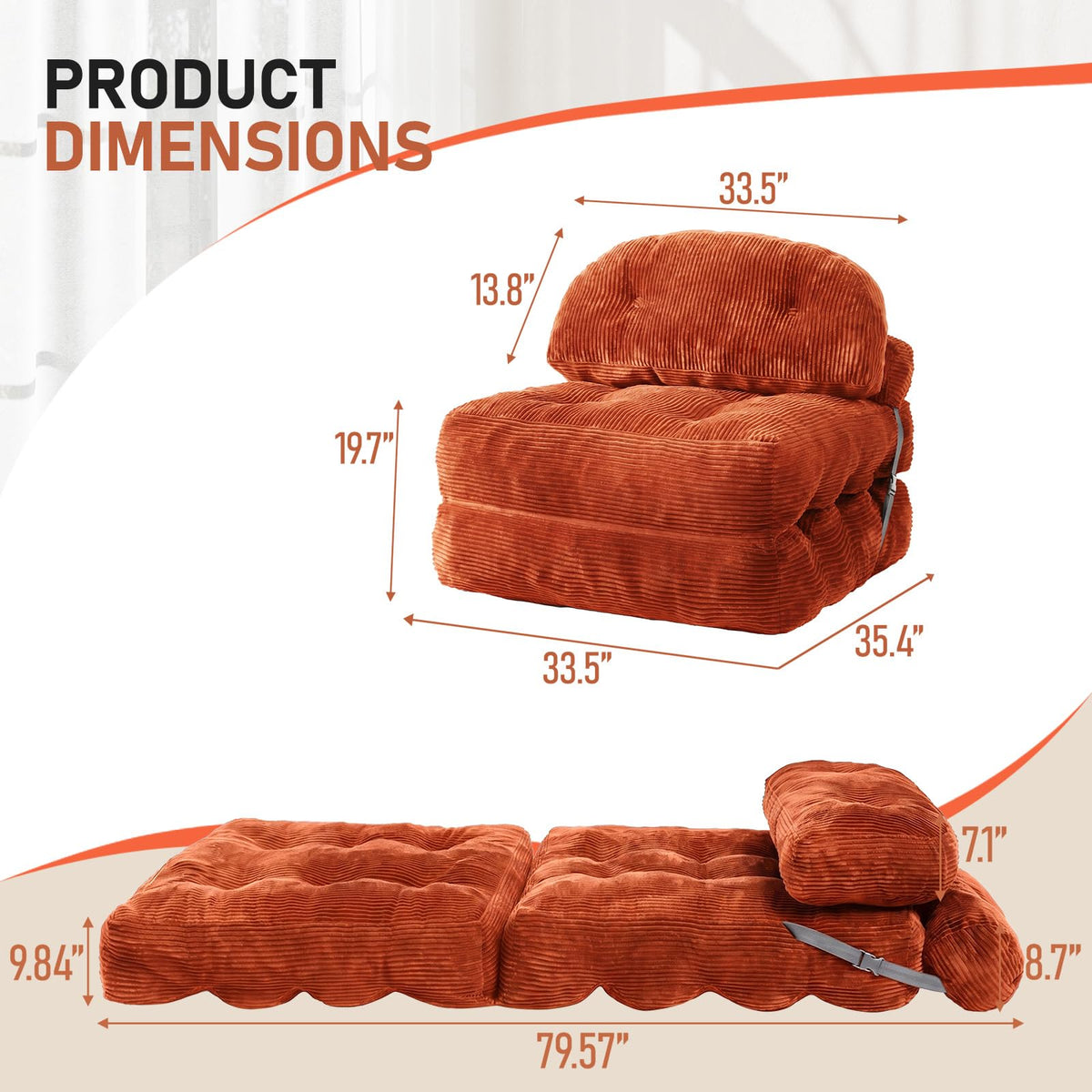 Folding Sofa Bed, Convertible Sleeper Chair with Back Support and Pillow