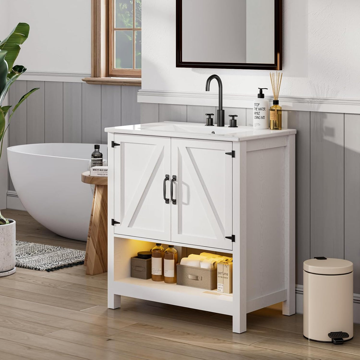 30" Bathroom Vanity with Sink, Modern Bathroom Cabinet, White