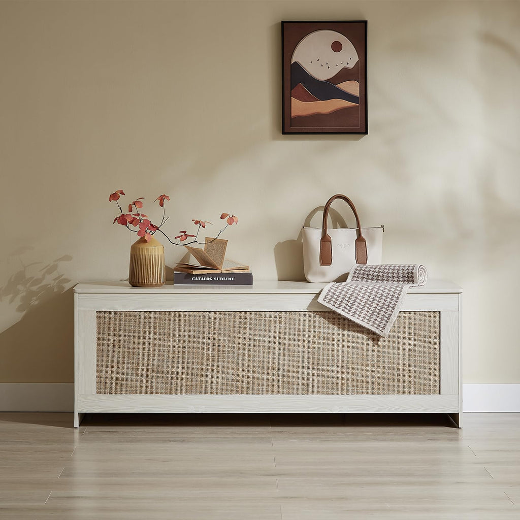 51.2" Storage Chest Extra Large, Rattan Storage Bench,(Cherry Brown