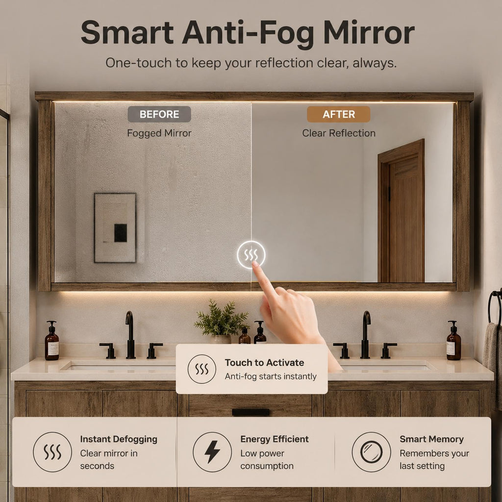 70 in Double Bathroom Vanity with Sinks - Modern Freestanding Bathroom Vanity with Solid Wood Construction | Anti-Fog Mirror | Integrated Stone Sink | Ready-to-Use Design