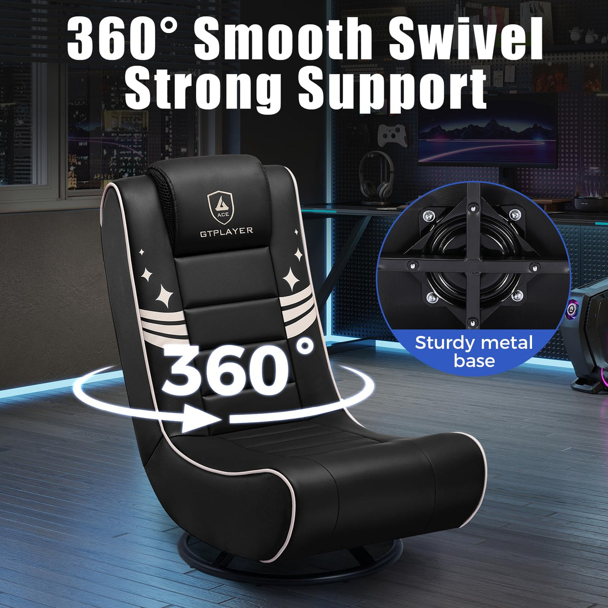 GTPLAYER Floor Gaming Chair Foldable Swivel Floor Chairs for Kids Boys Comfy Video Game Seat with 360Â° Multipurpose for Gamers, Bedroom or Game Room(Black-Blue)