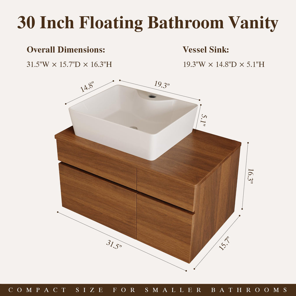 36 Inch Bathroom Vanity with Sink, Black Floating Wall Mounted Vanity