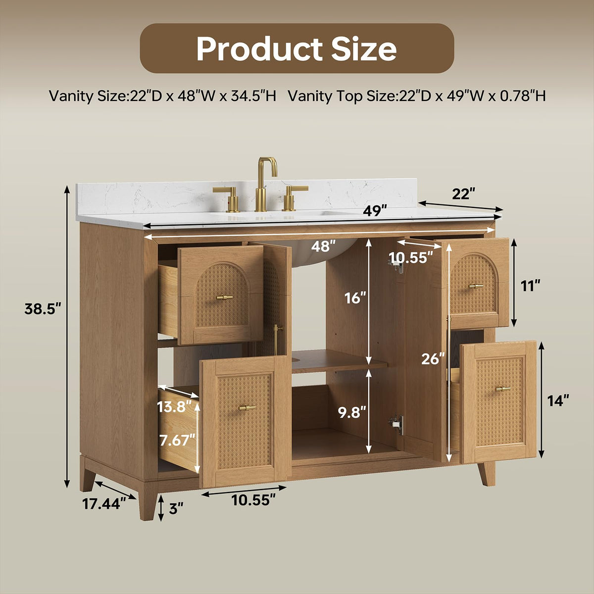 60 Inch Bathroom Vanity with Double Sink Combo, Greige