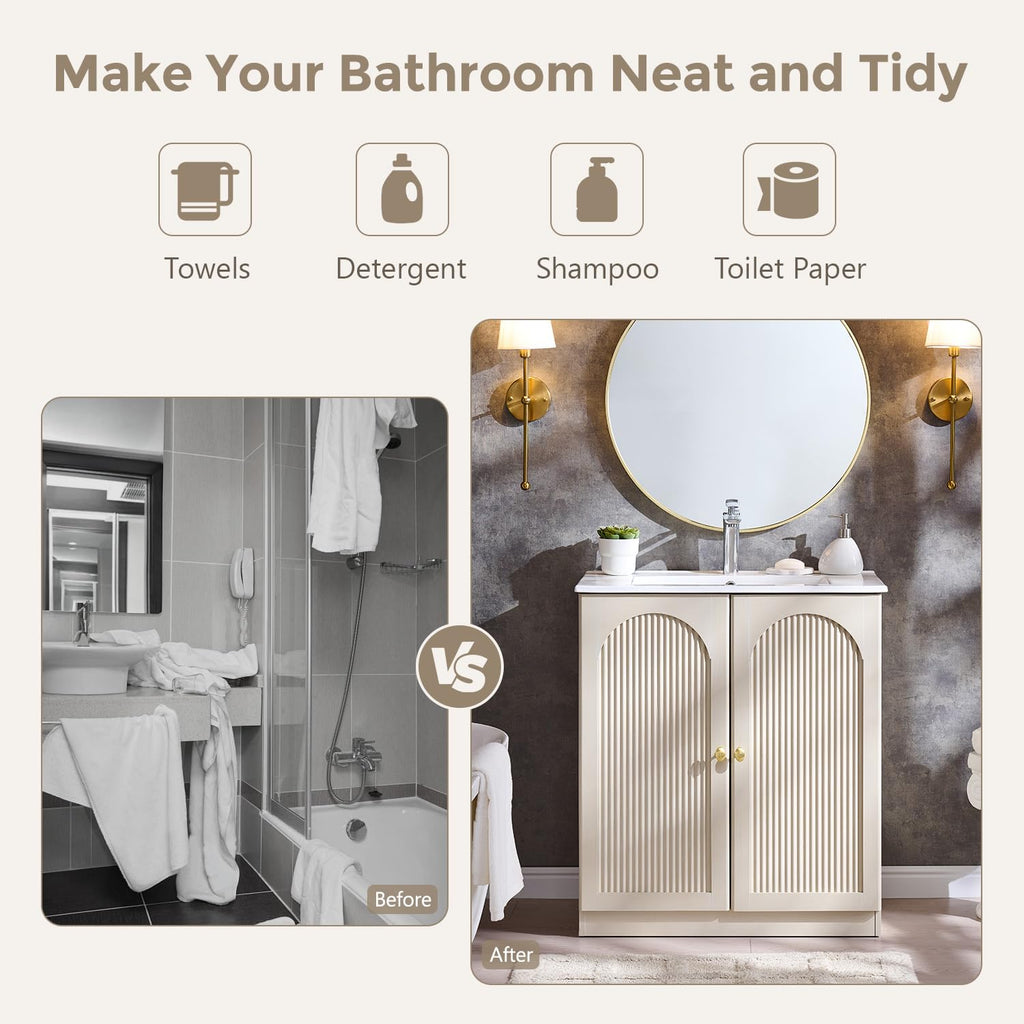 IFBUY 30 Inch Arched Bathroom Vanity with Sink, Fluted Design, Natural Oak