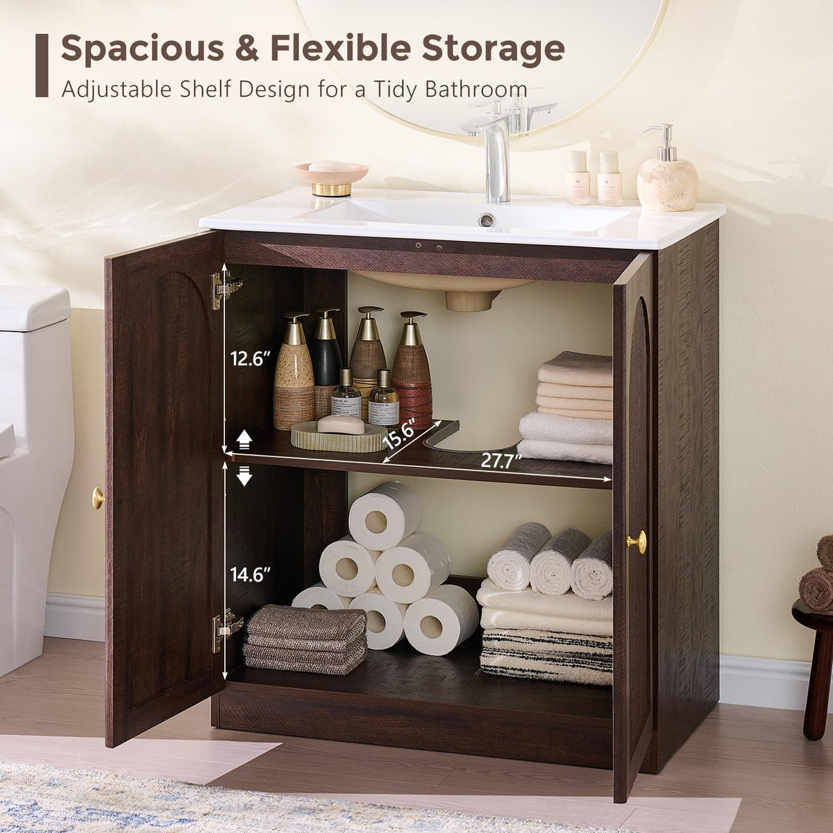 IFBUY 30 Inch Arched Bathroom Vanity with Sink, Fluted Design, Natural Oak