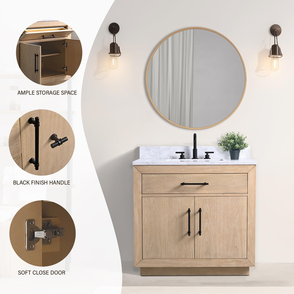 HOMEBEYOND 72" Bathroom Vanity with Double Sink & Ceramic Top, MDF Material Vanity Cabinet with Basin Combo, Soft-Closing Doors, Removable Shelf, Backsplash, Tan