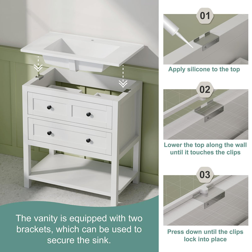 42 Inch Bathroom Vanity with Sink, Fully-Assembled, Walnut