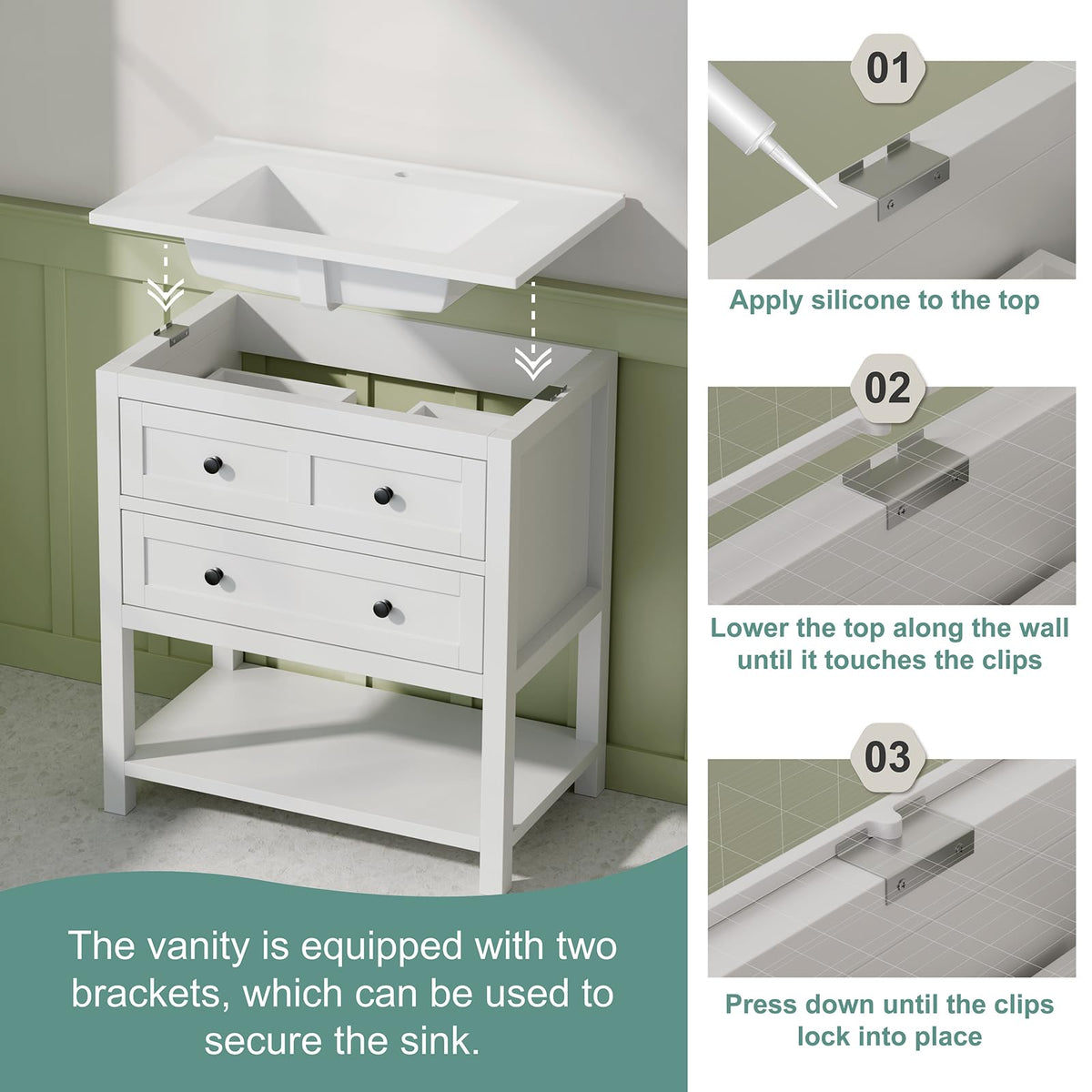 42 Inch Bathroom Vanity with Sink, Fully-Assembled, Walnut