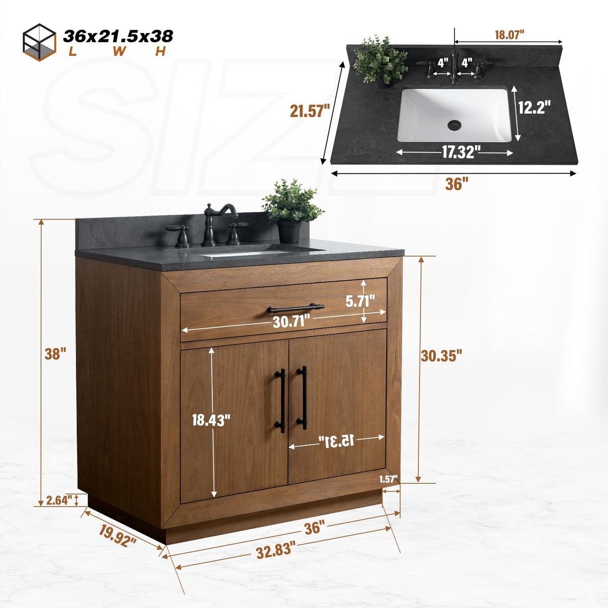 HOMEBEYOND 72" Bathroom Vanity with Double Sink & Ceramic Top, MDF Material Vanity Cabinet with Basin Combo, Soft-Closing Doors, Removable Shelf, Backsplash, Tan