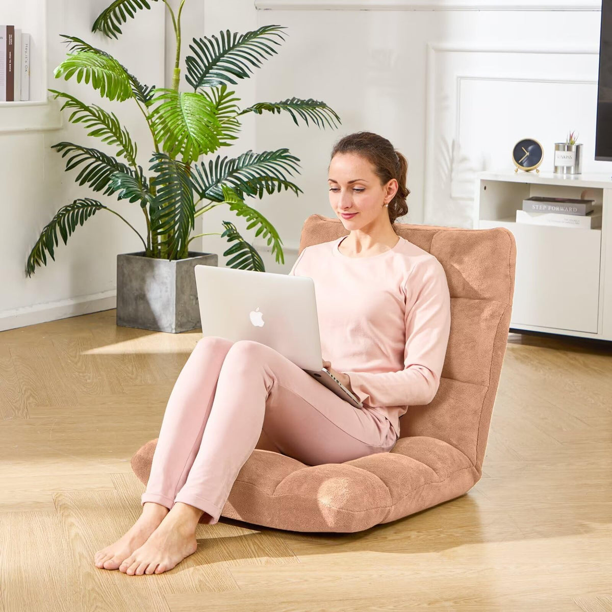 Folding Floor Gaming Chair 14-Poistion Cushioned Adjustable Floor Lazy Sofa Chair w/Breathable Cotton & Skin-Friendly Velvet for Adults & Kids Perfect for Reading Gaming Meditating, Darkblue
