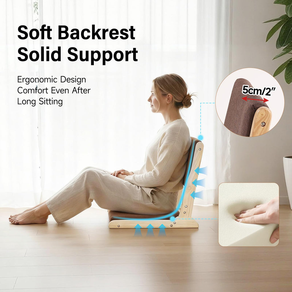 Tiita 2-Pack Foldable Meditation Floor Chairs with Back Support, Wood Grey