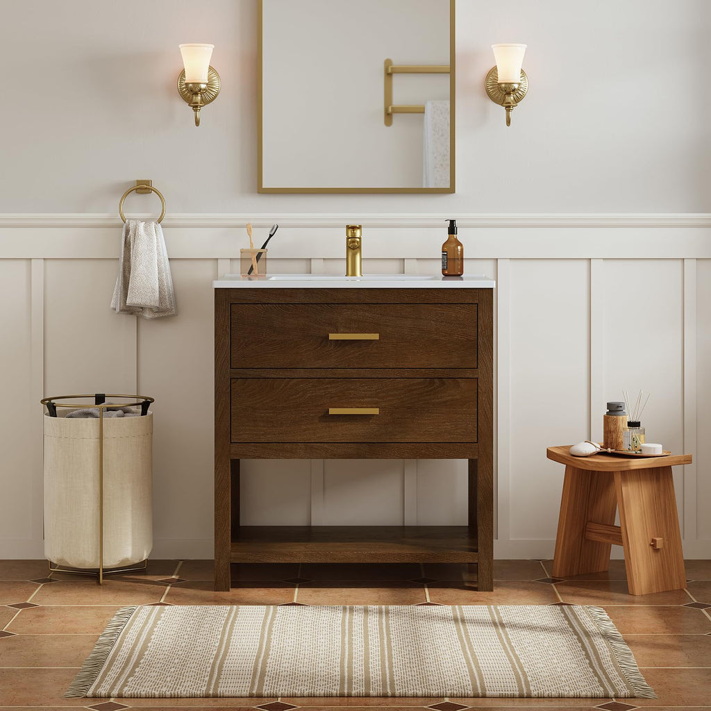 42 Inch Bathroom Vanity with Sink, Fully-Assembled, Walnut
