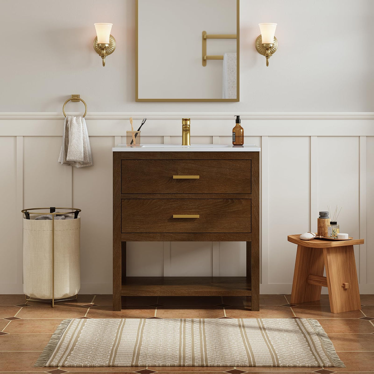 42 Inch Bathroom Vanity with Sink, Fully-Assembled, Walnut