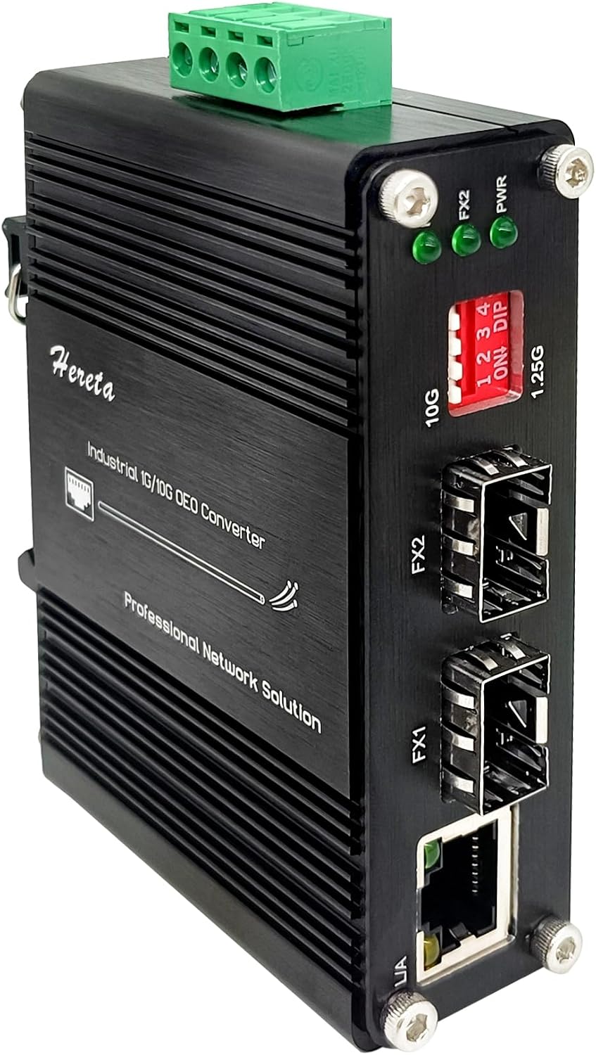 Industrial 10G SFP+ to SFP+ OEO Fiber Media Converter, 3R Repeater Extender Supports 1.25G/10G Rate Switch, Optic Transceiver up to 120km, CWDM/DWDM DDM Loopback, Redundant 12~48VDC, IP40, DIN-Rail