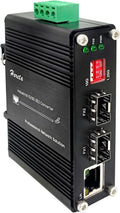 Industrial 10G SFP+ to SFP+ OEO Fiber Media Converter, 3R Repeater Extender Supports 1.25G/10G Rate Switch, Optic Transceiver up to 120km, CWDM/DWDM DDM Loopback, Redundant 12~48VDC, IP40, DIN-Rail
