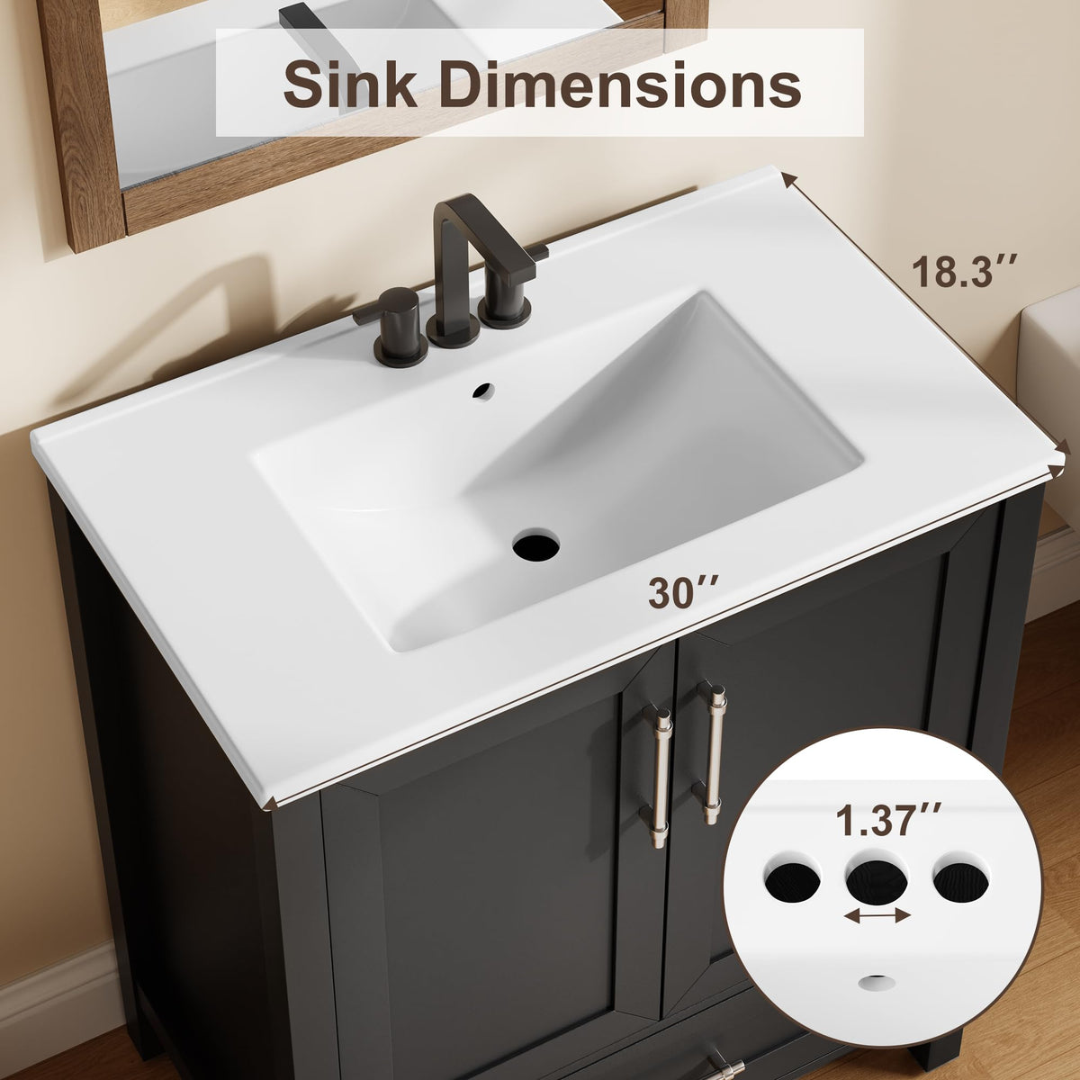 Garvee 24" Bathroom Vanity with Sink, Freestanding Bathroom Cabinet