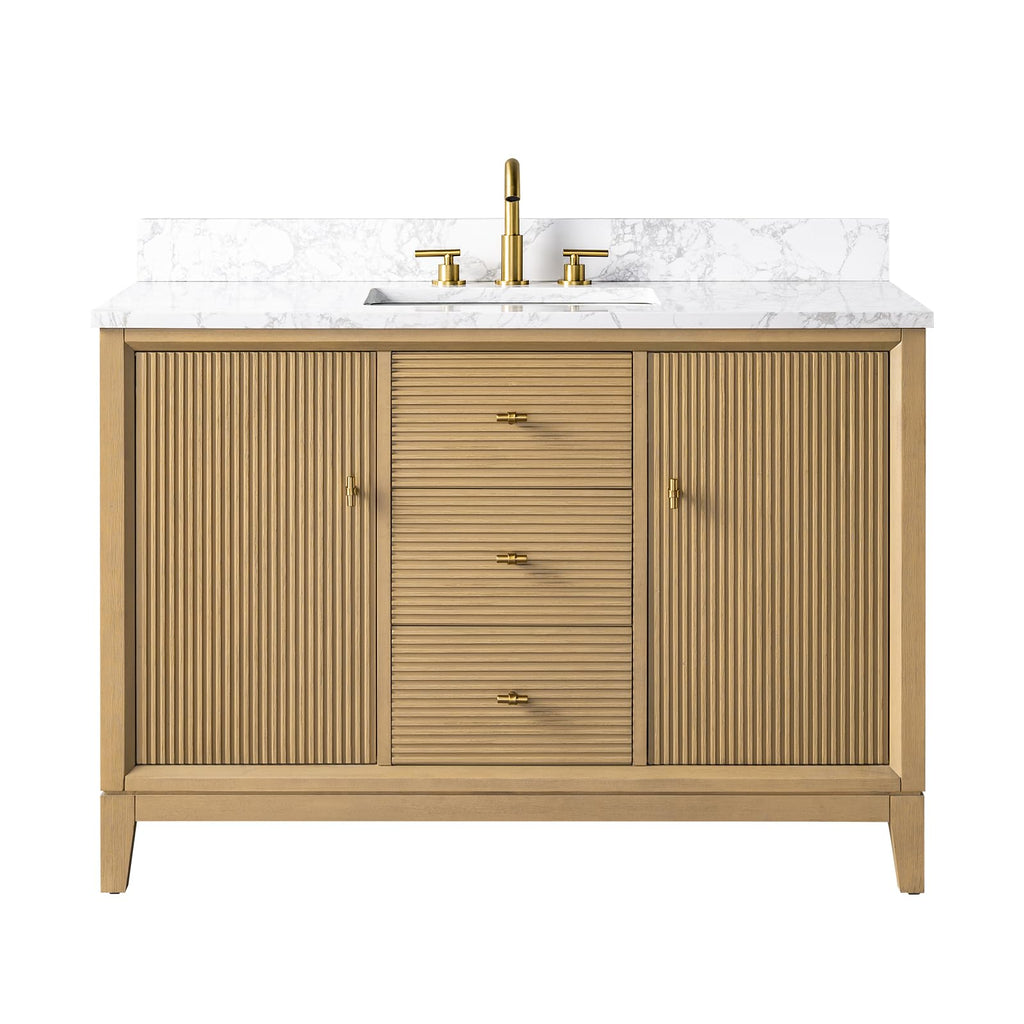 Vanity Art 72" Bathroom Vanity with Double Sink & Arabescato White Engineered Stone Top, Vanity Cabinet with Soft Closing Door, Solid Wood Frame, Golden Brushed Handles, Walnut VA8172D-Walnut-GB
