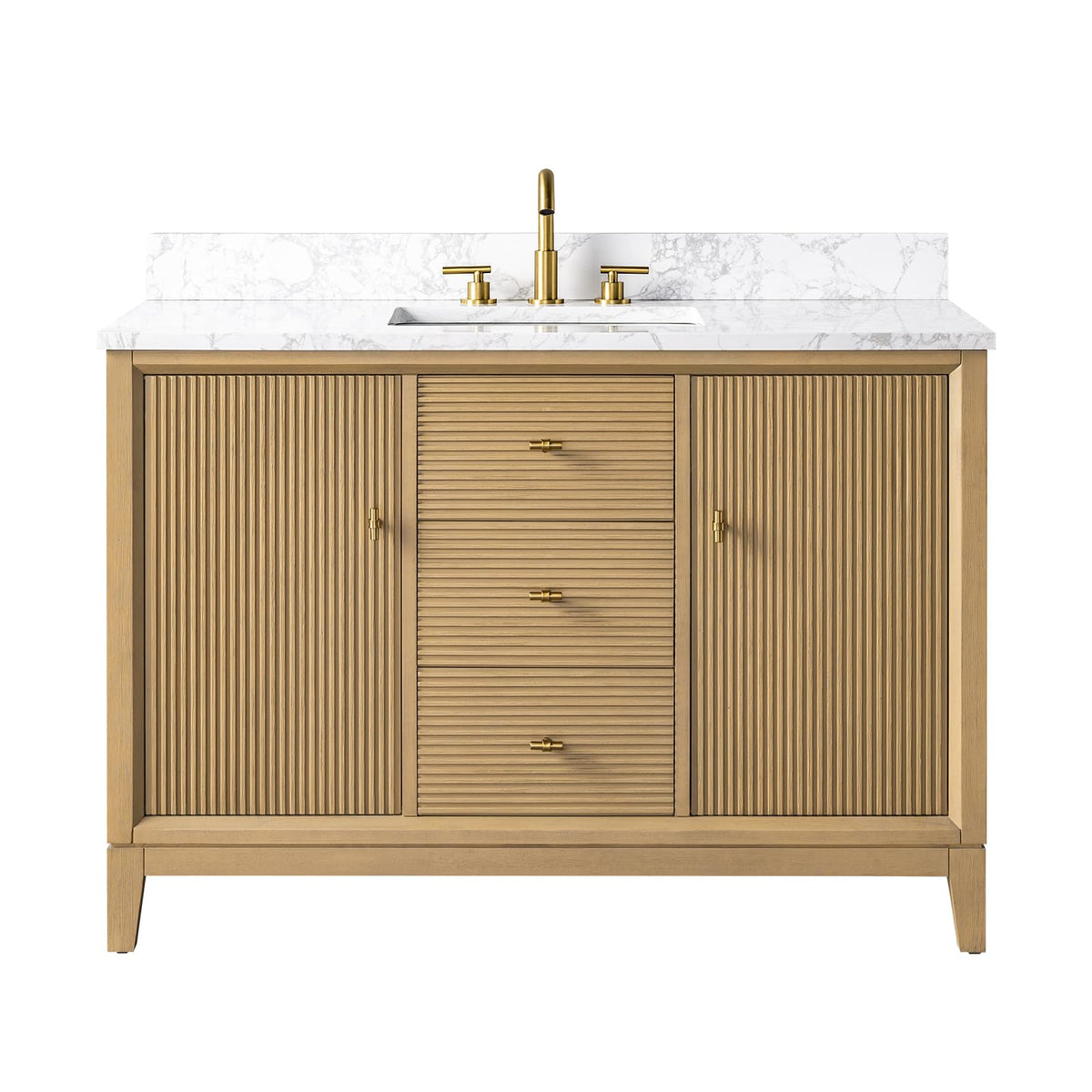Vanity Art 72" Bathroom Vanity with Double Sink & Arabescato White Engineered Stone Top, Vanity Cabinet with Soft Closing Door, Solid Wood Frame, Golden Brushed Handles, Walnut VA8172D-Walnut-GB