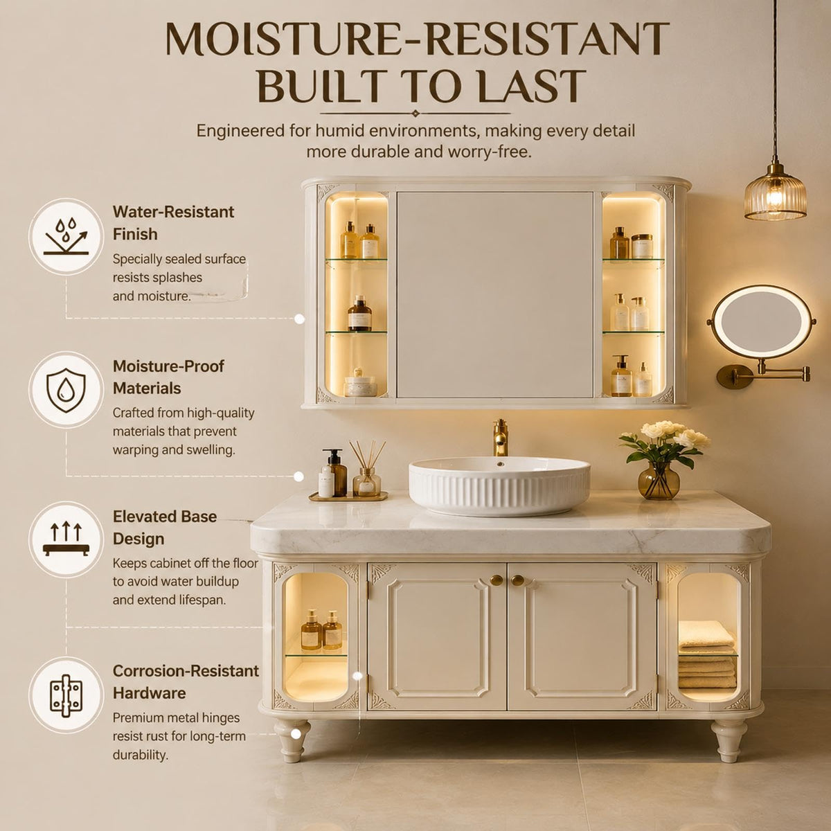 54 in Freestanding Single Sink Bathroom Vanity with LED Mirror Cabinet
