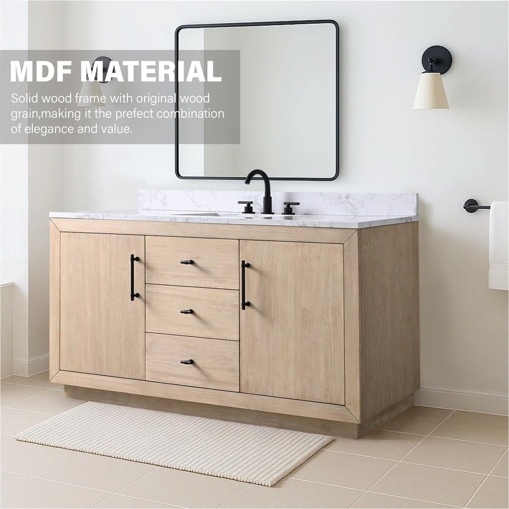HOMEBEYOND 72" Bathroom Vanity with Double Sink & Ceramic Top, MDF Material Vanity Cabinet with Basin Combo, Soft-Closing Doors, Removable Shelf, Backsplash, Tan
