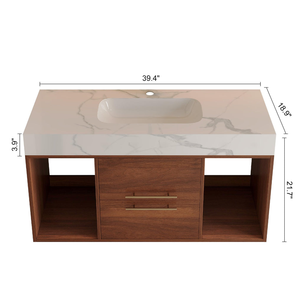 Glintee 40" Floating Bathroom Vanity & Sintered Stone Top, Black