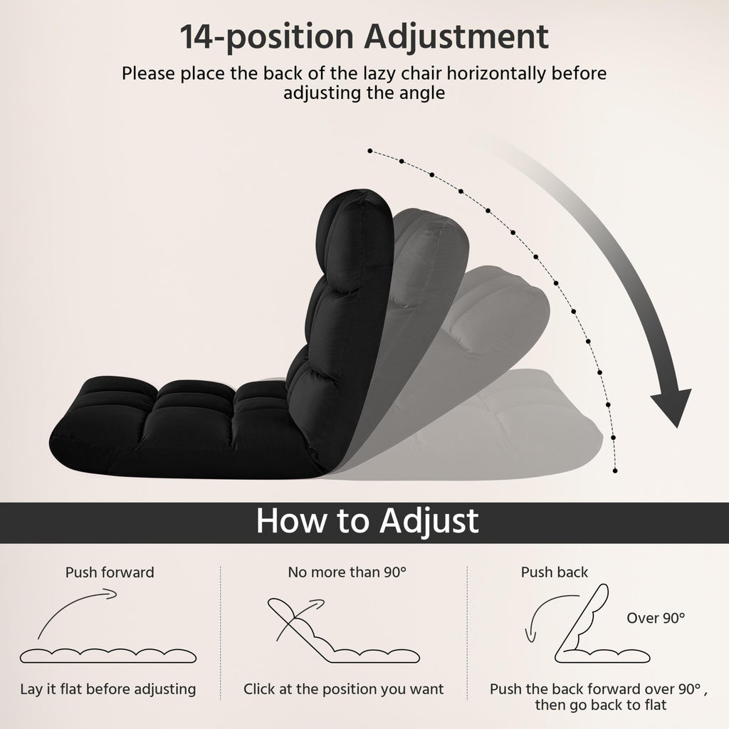 Yaheetech 14-Position Folding Floor Chairs with Back Support Black 2pcs