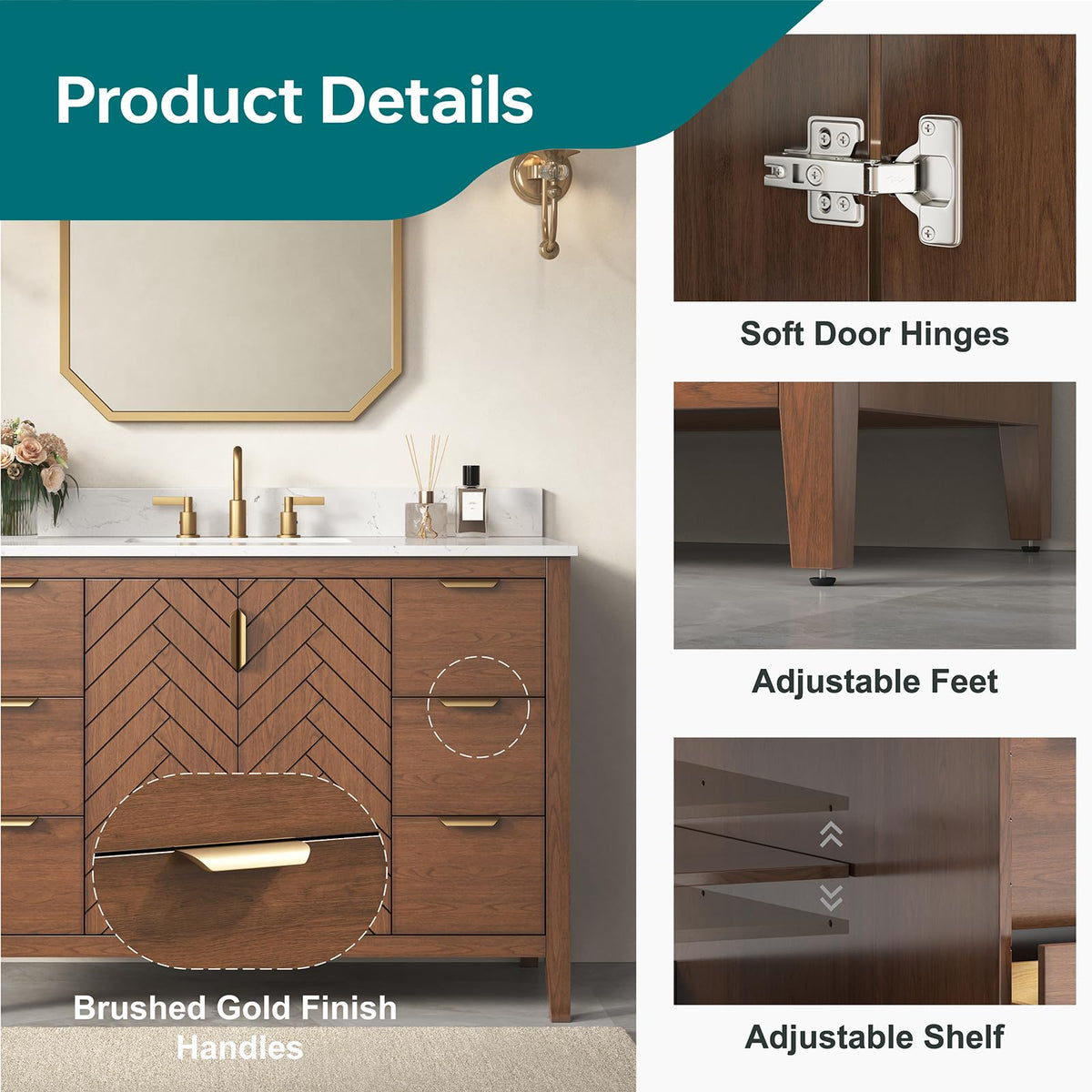 60 Inch Bathroom Vanity Double Sink, Steel Blue