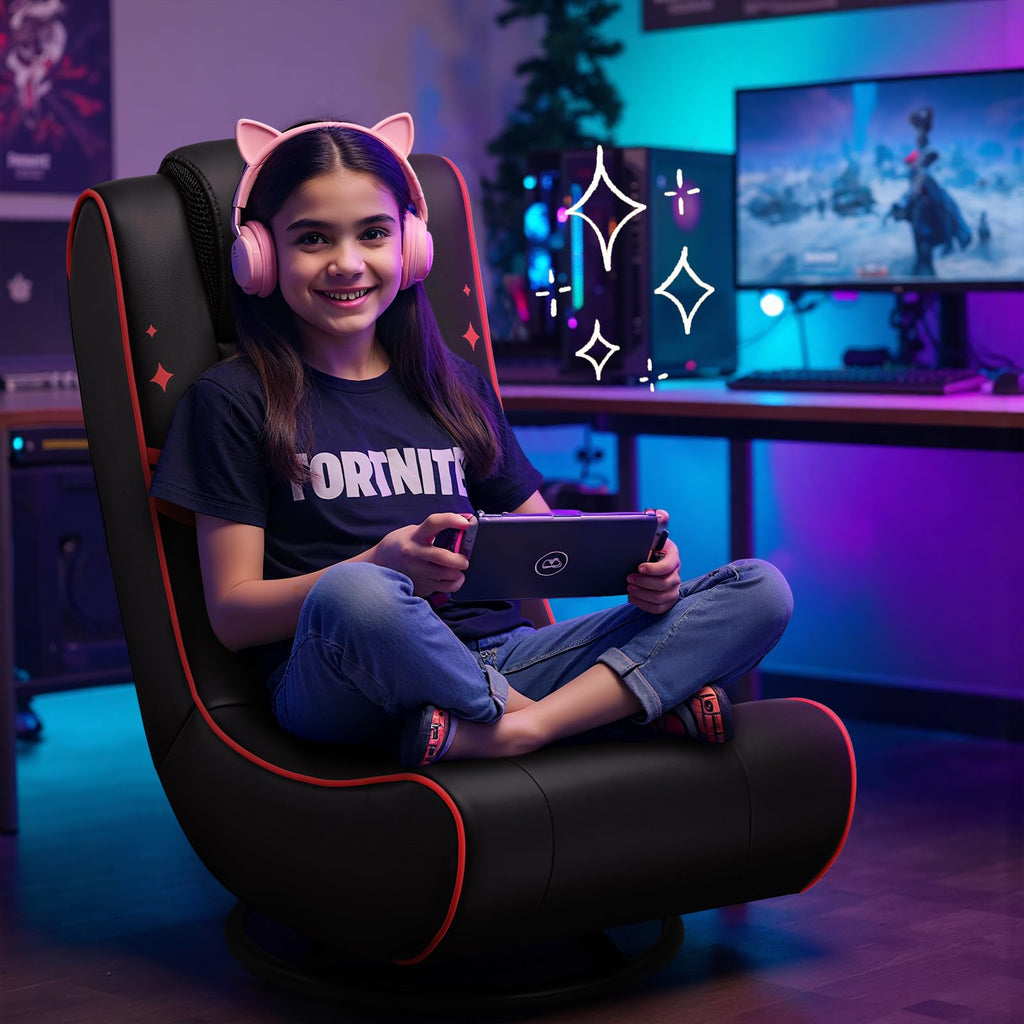 GTPLAYER Floor Gaming Chair Foldable Swivel Floor Chairs for Kids Boys Comfy Video Game Seat with 360Â° Multipurpose for Gamers, Bedroom or Game Room(Black-Blue)