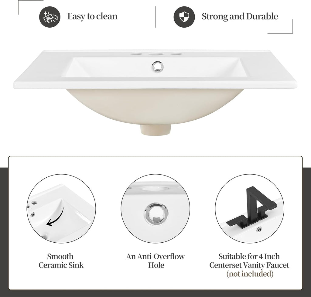 Yaheetech 24 Inch Freestanding Bathroom Vanity with Ceramic Sink, White