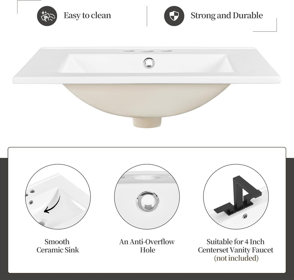 Yaheetech 24 Inch Freestanding Bathroom Vanity with Ceramic Sink, White