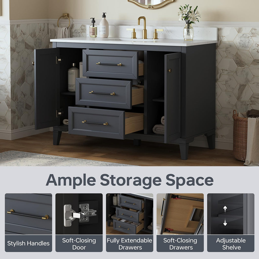 60 Inch Bathroom Vanity with Double Sink Combo, Greige