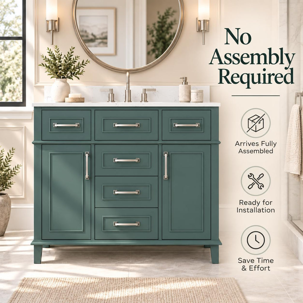 60 Inch Bathroom Vanity with Sink, Fully Assembled, Green