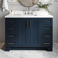 DKB Emilia 48-Inch Bathroom Vanity with Sink â Midnight Blue Single Sink Bathroom Vanity, 1.5" Edge Carrara Quartz Countertop, Solid Wood, 2 Soft Closing Doors, 9 Dovetail Drawers