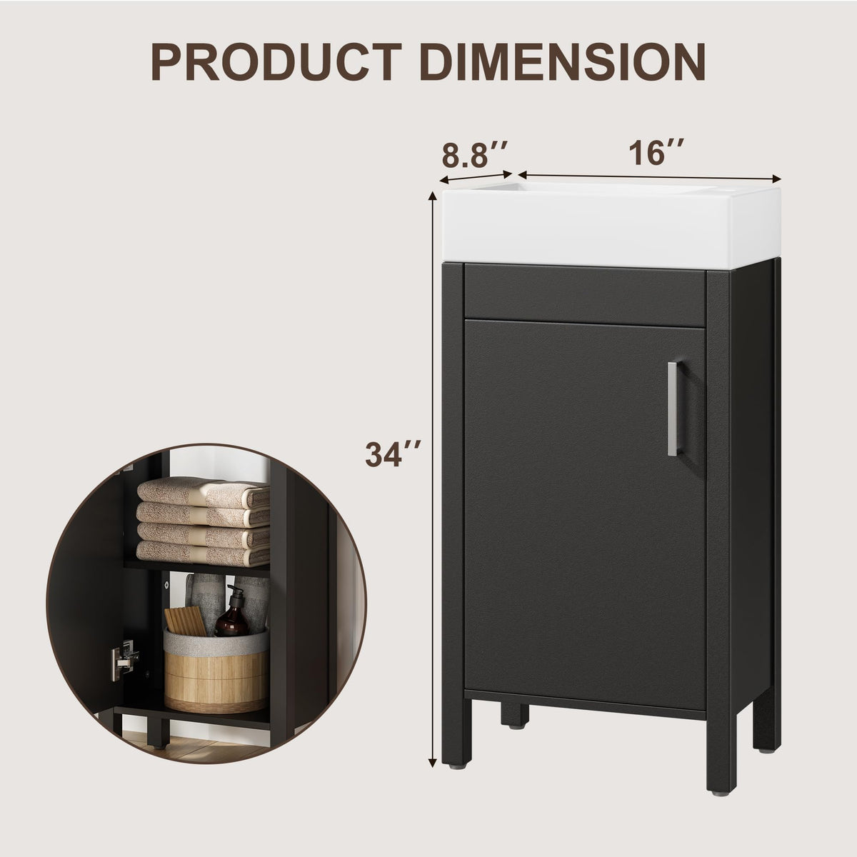Garvee 24" Bathroom Vanity with Sink, Freestanding Bathroom Cabinet