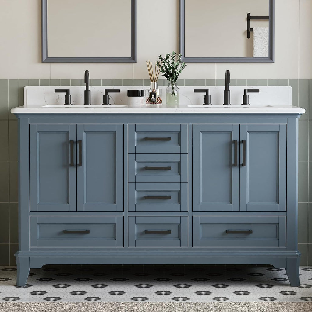 60 Inch Bathroom Vanity Double Sink, Steel Blue