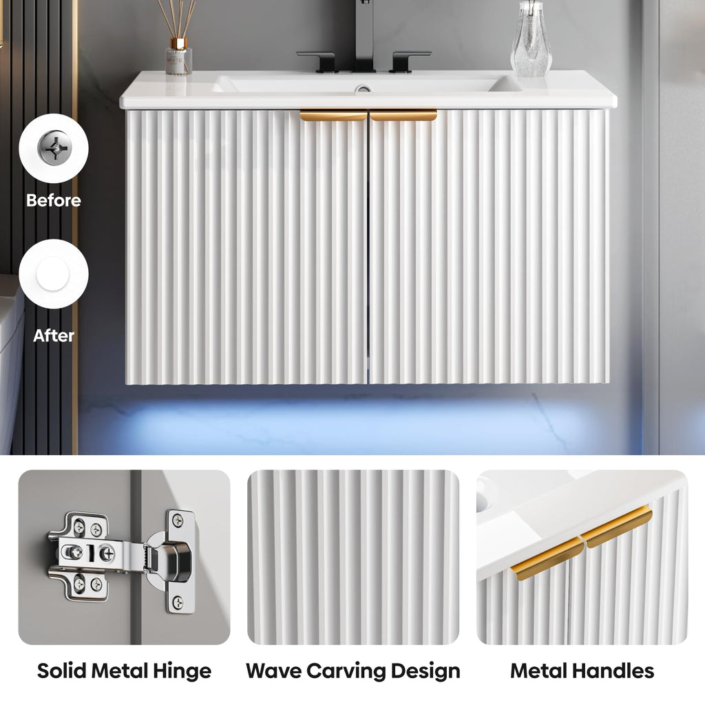30" Bathroom Vanity with Sink, Wall Mounted Cabinet, Black