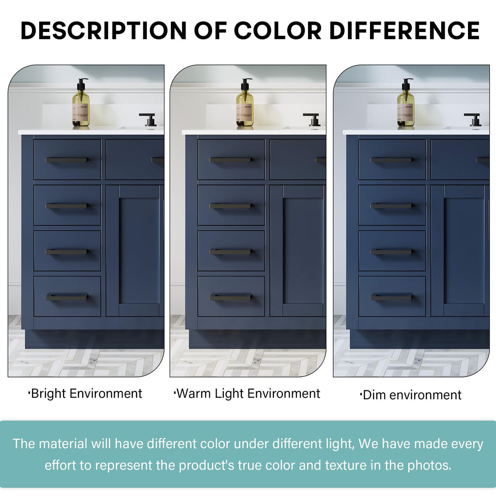 WELLFOR 36-Inch Bathroom Vanity with Sink W/ 2 Doors & 4 Drawers & 1 Flip Drawer,Navy Blue Vanity W/Matte Black Handles
