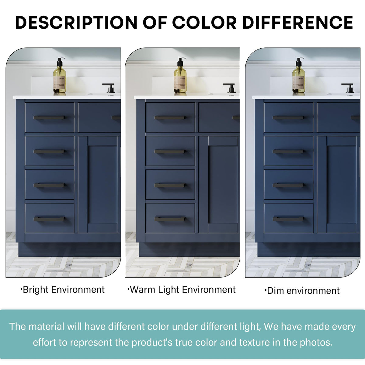 WELLFOR 36-Inch Bathroom Vanity with Sink W/ 2 Doors & 4 Drawers & 1 Flip Drawer,Navy Blue Vanity W/Matte Black Handles