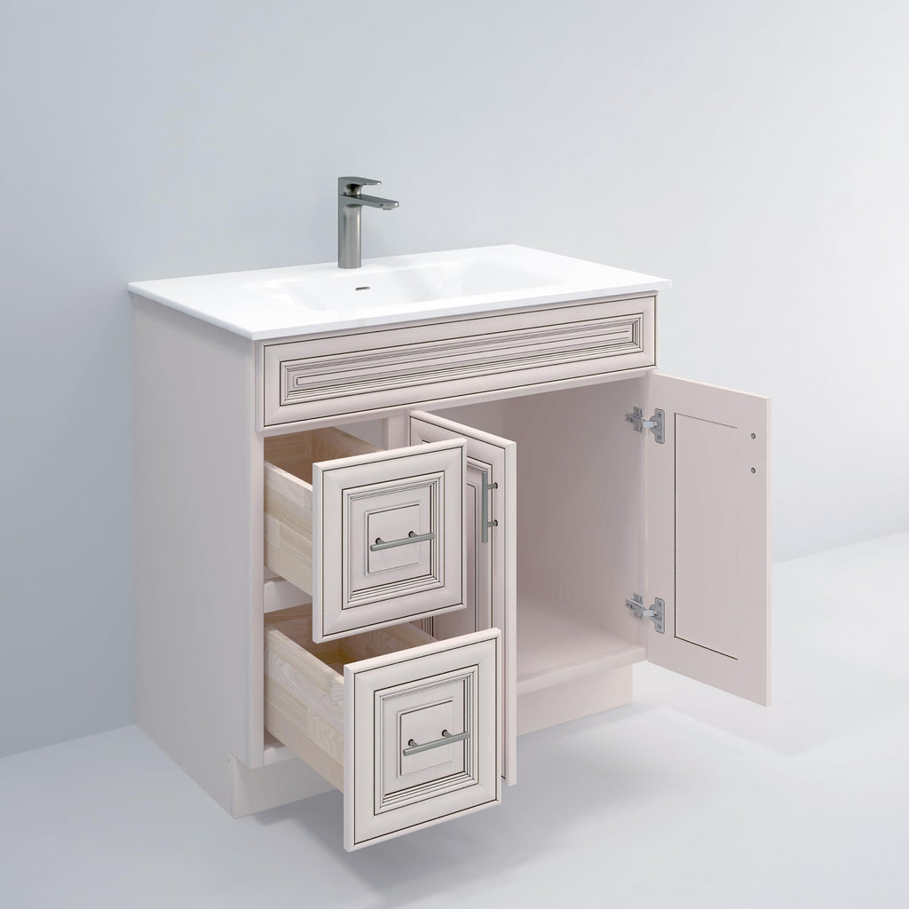 36" Maple Walnut Bathroom Vanity Base â Ready-to-Assemble Sink Cabinet with Drawers, Shaker Style Storage, Base Only, No Top or Sink